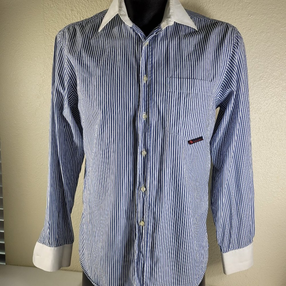 Dolce & Gabbana Men Long Sleeve Striped Blue Dress Shirt Size 52